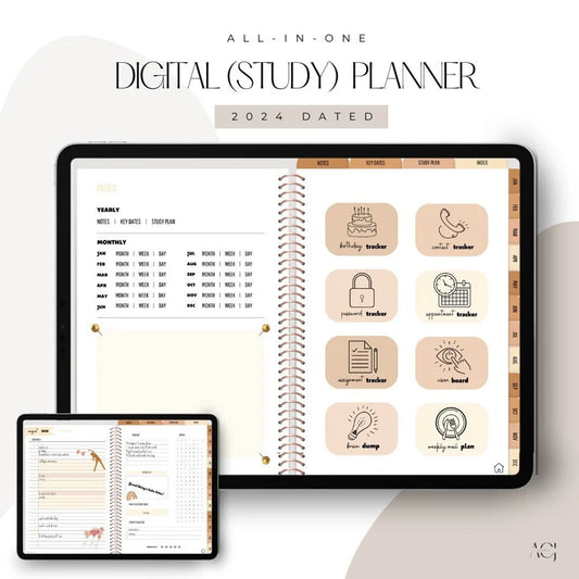 Premium digitale planner 2024 gedateerd iPad Goodnotes Notability, studieplanner, digitaal dagboek, dagelijkse planner, digitale ADHD studentenplanner